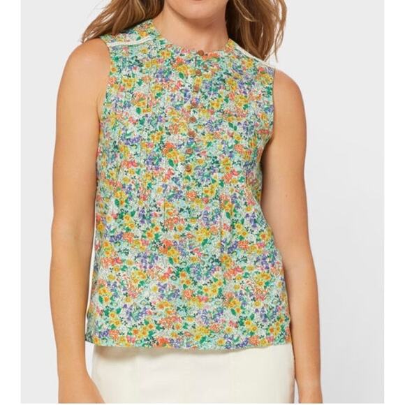 Duluth Trading Women's Artisan Hemp Pin-Tuck Tank In Multi Ditsy Garden Floral - Picture 2 of 9